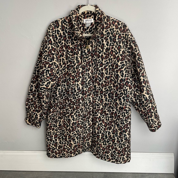 Euro Joy Zip Up Silk Blend Button Up Animal Print Jacket Collar Drawstring Med - Picture 5 of 14